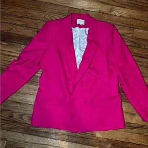 Sezane Vibrant Pink Double-Breasted Blazer